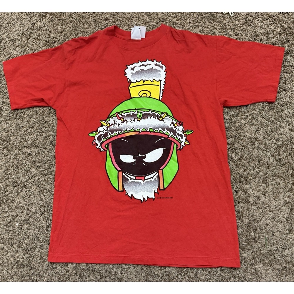 Vintage 1993 Marvin The Martian Christmas Looney Tunes T-shirt Red Size Large